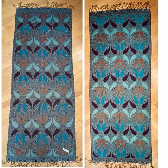 ☯️Like New Reversible Blue / Brown / Rust Paisley Pashmina/Silk/Wrap/Shawl - Picture 3 of 17